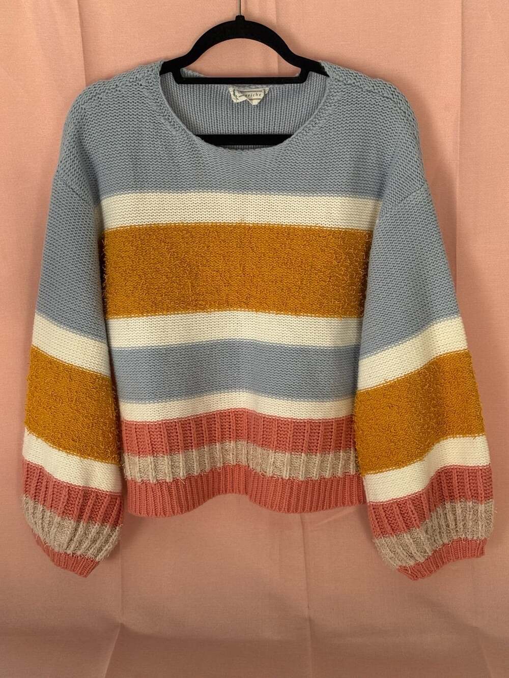 Loveriche Striped Chunky Knit Balloon Sleeve Women's Sweater